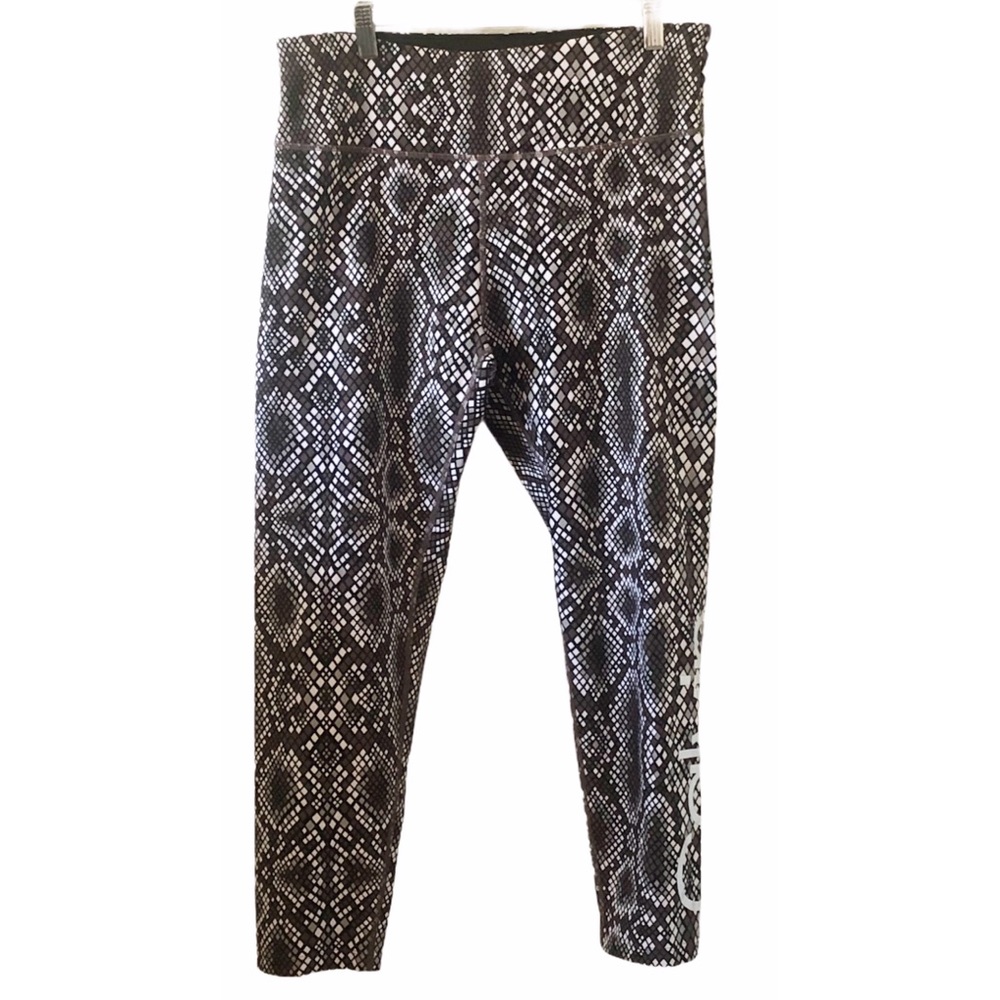 Calvin Klein Performance Cropped Wick Leggings Black Geometric Pattern Size XL